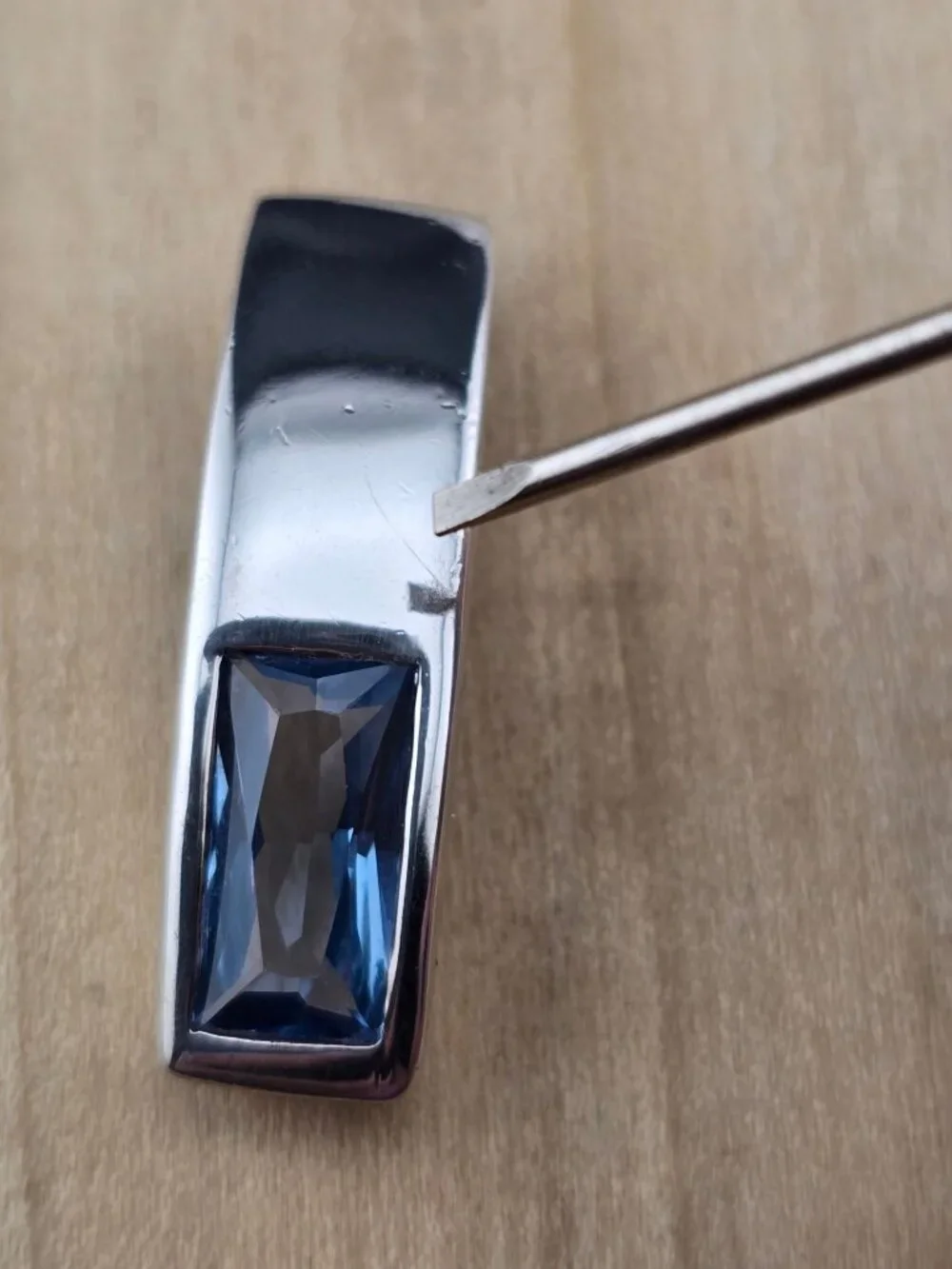 Blue Topaz 925 Sterling Silver Pendant Faceted Rectangular Sleek Modern READ - Picture 3 of 8